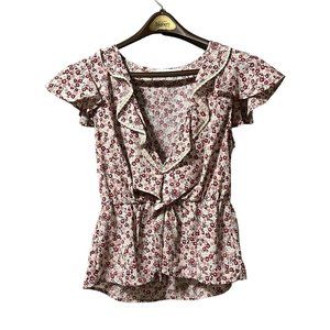 All In Favor Floral V-Neck Ruffle Top Size Medium‎